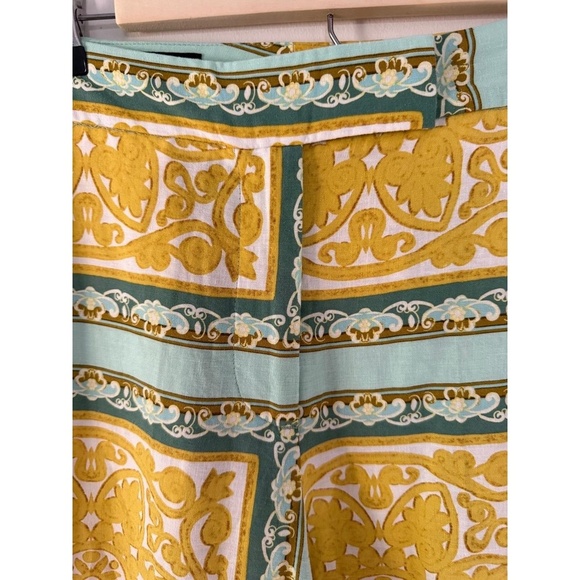 Zara Mustard Yellow Gold Teal Baroque Patterned Trousers size XS - Picture 3 of 11